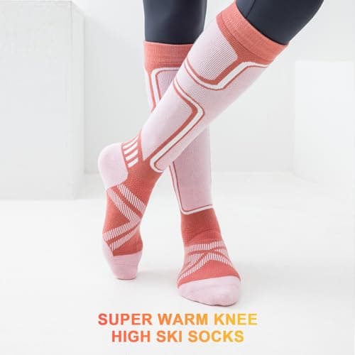 Cirorld 2 Pairs of Merino Wool Ski Socks for Men, Warm Wool Thermal Socks Unisex, Thick Winter Socks for Cold Weather, Snow, Skiing, Snowboarding, Hunting, Hiking, Pink&Purple 6-8 — view 2