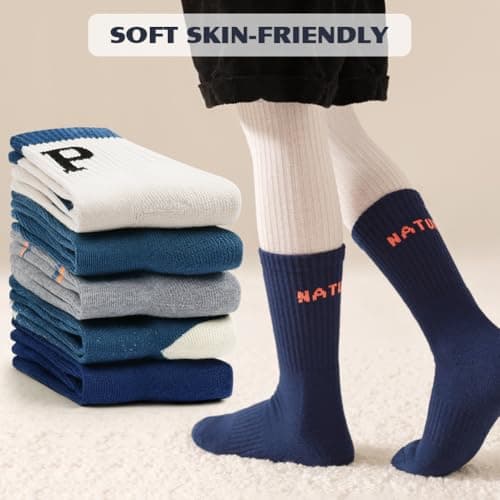 HOTUT Kids Thermal Socks - 5 Pairs Cosy Cushion Crew Socks, Toddlers & Teens Winter Hiking & Boot Socks — view 6