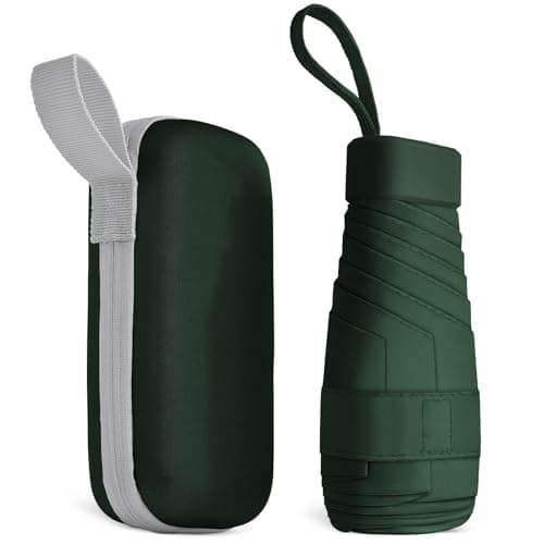 Aolso Travel Umbrella, 6 Ribs Mini Umbrella Small UV Umbrella, Folding Sun Umbrella Windproof Rain Umbrella with Capsule Case, Folding Travel Umbrella Portable Pocket Umbrella for Men Women (Green)
