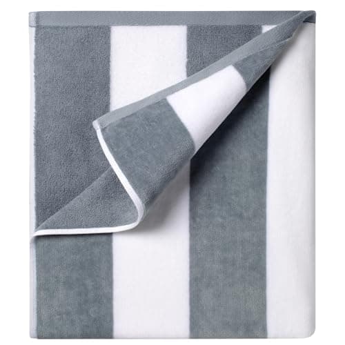 Ouxiaobai Cotton Oversized Beach Towel - 35 x 70 Inch Large Size Pool Towel, Striped Soft Cabana Swim Towel (Grey)