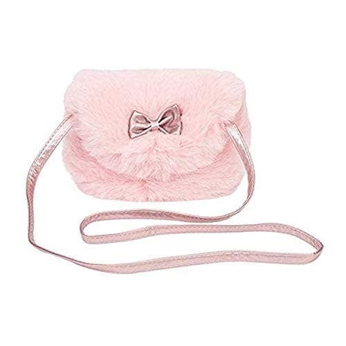 Little Girls Handbag - Cute Bowknot Mini Travel Shoulder Bags Wallet Bag Crossbody Pouch Coin Purse for Keys Cards Fluffy Handbag Adorable Gift for Kids Toddler Girls (Pink)