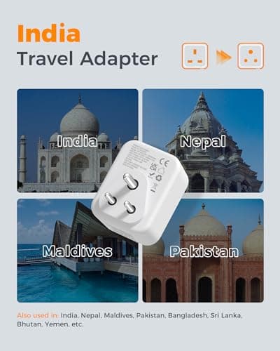 TESSAN UK to India Plug Adapter, Type D India Travel Adapter with USB C — view 2