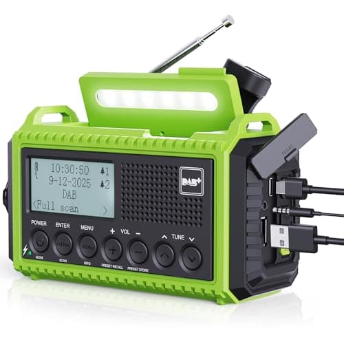 ROCAM Wind Up Solar Radio, DAB/FM Radio with 5000mAh Rechargeable Power Bank, Solar Panel/USB/Hand Crank Charger, Battery Radio Portable, SOS Alarm & Flashlight for Camping Hiking Emergencies (Green)