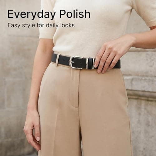 JILLICK PU Leather Belt for Women with Silver Buckle - Adjustable Waist Strap in Black & Brown for Jeans, Dresses Trousers Daily Wear & Formal Attire Soft Comfortable & Accessory Gift (Black) — view 5