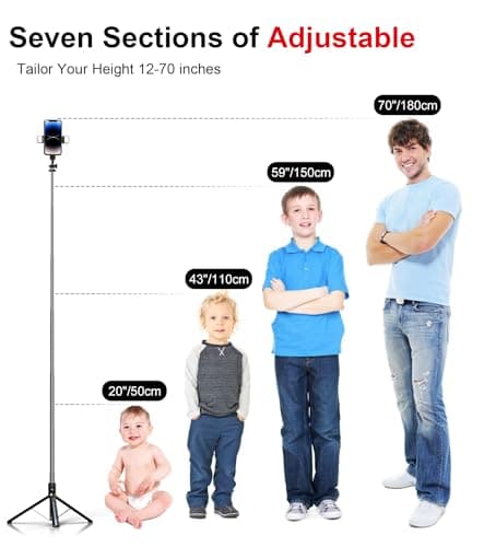 Selfie Stick Phone Tripod with Remote and LED Fill Lights - ASHINER 180cm Heigh Cell Phone Holder for Travel, Vlogging, Live Streaming Video and Photos, Compatible with iPhone and Android — view 2