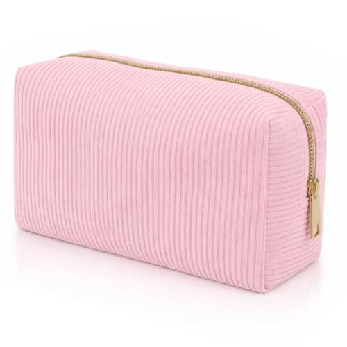 YONEEKSS Corduroy Makeup Bag Small Cosmetic Pouch for Handbag (Pink)