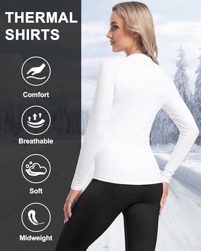 Women Thermal Shirt Long Sleeve Athletic Tops 2pc Black White L — view 2