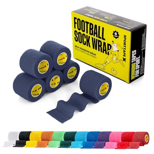 SPORTTAPE 6 Rolls Football Sock Tape, 5cm x 4.5m, Navy Blue, Cohesive