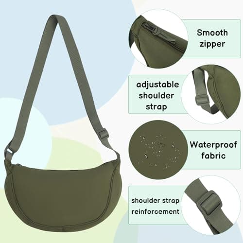 Firtink 2 Pack Crescent Bag for Women Men, Nylon Crescent Bags Dumpling Bag Hobos Crossbody Bags Purse with Adjustable Strap(olive green), ZHGC011399 — view 4