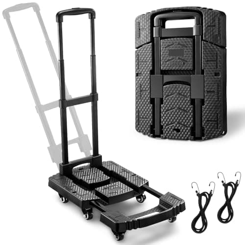 Folding Trolley on Wheels, 225Kg Heavy Duty Extendable Sack Truck/Sack Barrow with 6 Wheels (2 with Brake) & 2 Elastic Straps - Compact for Moving, Luggage, Garden Plants, Camping (jet black)