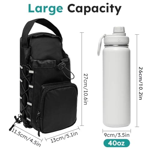 Alaoo Travel Water Bottle Bags, Water Bottle Carrier Bag for Hiking, Magnetic Gym Bag with Man and Woman for Outdoor, Climbing, Walking, Fitness, Black — view 2