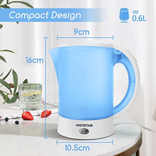 Aigostar 0.6L Compact Travel Kettle Set with Cups & Spoons, 650W, Blue — view 2