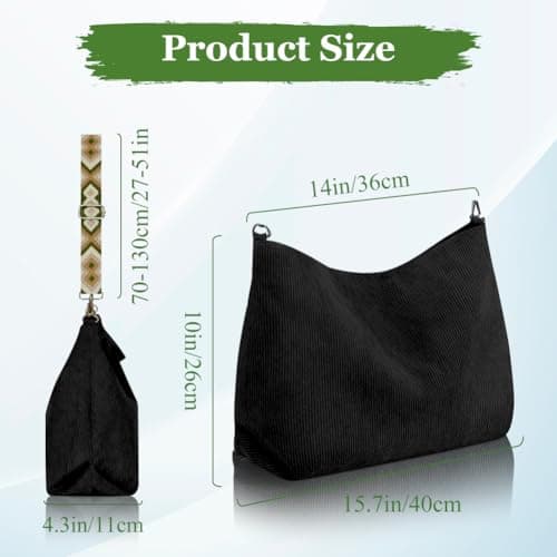 Aucuu Corduroy Tote Bag for Women, Corduroy Shoulder Bags, Large Capacity Hobo Bag with Adjustable Strap, Crossbody Hobo Bag with Zipper, Casual Handbag, Shoulder Bag for Work School Shopping Travel — view 4