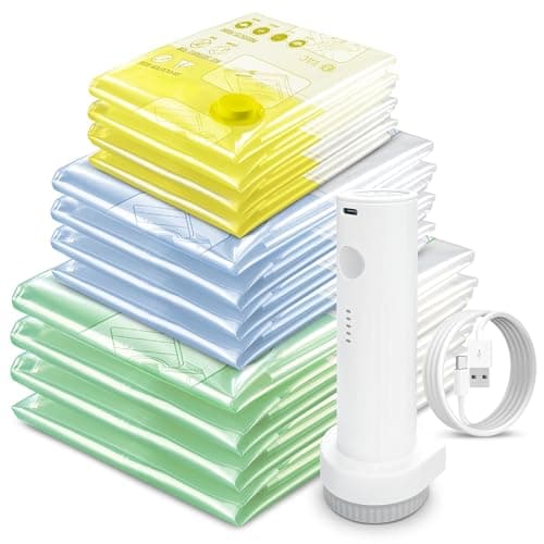 STORAGE MASTER Space Saver Bags for Travel and Home Reusable Vacuum Storage Bags Save 80% More Storage Space, 12 Pack, with Electric Pump — view 2