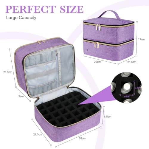 LOPHE Double-Layer Nail Polish Organiser, Double-Layer Travel Bag Storage Bags for 30 Bottles Nail Polish Lipstick and Nail Lamp, Portable Vanity Case with Nail Supplies Storage Sections (Purple) — view 5