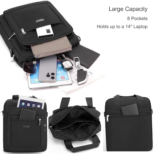 zhongningyifeng Men's Messenger Bag 14-inch Laptop Bag Nylon Large Shoulder Bag Business Waterproof Casual Black Crossbody Bag for Work Travel Outdoor — view 3