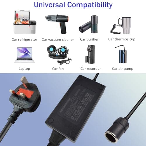 220V to 12V Adapter 6A 72W - UK 3-Pin Plug AC to DC Vehicle Power Converter, Cigarette Lighter Socket for Vehicle Refrigerator, Tire Inflator, Automotive Vacuum & Road Trip/Home Use — view 5