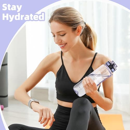 OLDLEY 1L/32oz Sports Water Bottle, 1000ml Motivational Water Bottles with Time Markings Drinks Bottle Leak Proof & Lock Cover & No Straw, Tritan BPA Free for Women Men Gym School Cycling Hiking — view 6