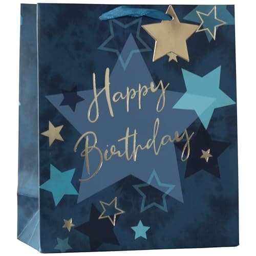 Design By Violet Blue Star Happy Birthday Paper Gift Bag With Star Gift Tag Presents Gift Bag For Him Birthday Gift Wrap Occasion Medium