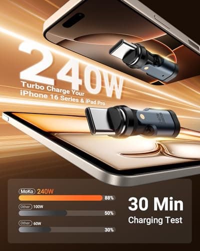 USB C Magnetic Adapter PD 240W, 180° 360° Rotating 9 PIN Type-C Adaptor — view 5