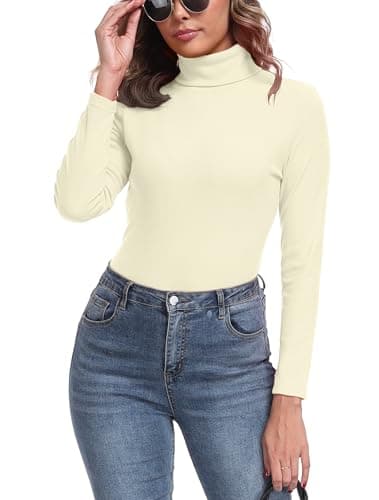 IWOLLENCE Turtleneck Women Thermal Tops Polo Neck Jumpers (Cream, M) — view 3