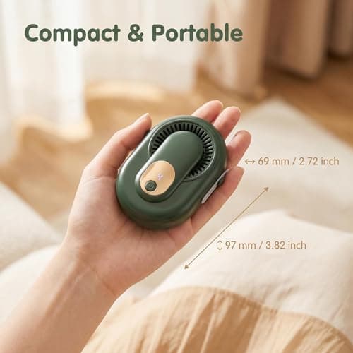 Mtbricey Handheld Mini Portable Fan USB Rechargeable Fan with Waist Clip & Neck Strap 5 Speed Quiet with Digital Display Multi-use as Handheld Desk Waist Fan for Travel Camping Office Outdoor (Green) — view 2