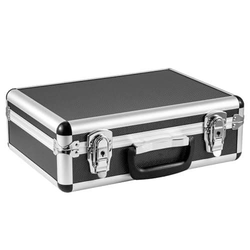 FERNVALE Aluminium Briefcase Lockable Hard Case, Silver Metal Business Carrying Case with Handle, Portable Flight Case Tool Box for Instruments, Camera & Accessories Storage (Black without padding)