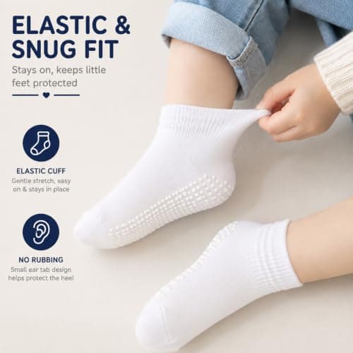 Lafefe 6 Pairs Short Style Baby Grip Socks for Boy 1-3 Years Toddler Infant Kids Children, Non Slip Toddler Socks Cotton Solid Colour — view 6