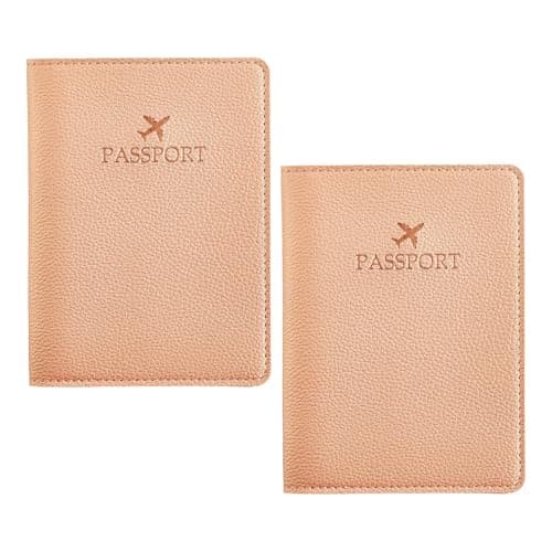 2pcs PU Leather Passports Wallet Elegant Embossed Pattern Passports Protective Case Travel Essential Card Organized Embossed Travel Wallet, Rose Gold, Mass Beauty