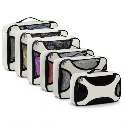LUGGIX Packing Cubes for Travel, 6 Piece Suitcase Organiser Bags Set with Breathable Mesh, Lightweight Travel Packing Cubes for Suitcases, Beige