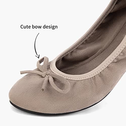 Greatonu Women's Ballet Pumps Comfort Foldable Portable Travel Slip on Slipper Bow Tie Flats Shoes Beige UK 3 — view 4