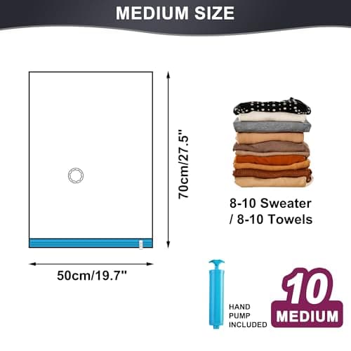 Oumaru Vacuum Storage Bags for Clothes, Vacuum Bags, Space Saver Bags for Clothes, Duvets and Pillows, Hand Pump Included, Pack of 10, Medium Size — view 2