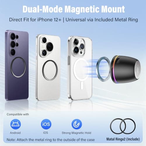 IKT Mini Magnetic Bluetooth Speaker, 5W Portable Bluetooth Speaker for Phone Stand/Desk/Kitchen/Party/Outdoor, Anything Magnet, Deep Bass, 10H Playtime, TWS Pairing, RGB Light, Gift Ideas Ebony Black — view 3