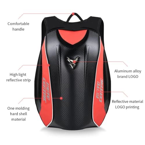 mjmoto Motorcycle Backpack Waterproof Carbon Fiber Rider Backpack Hard Shell Reflective Motorcycle Travel Bag, blackone, M, Cycling, Hiking, Camping, Climbing, Travel, Fishing — view 6