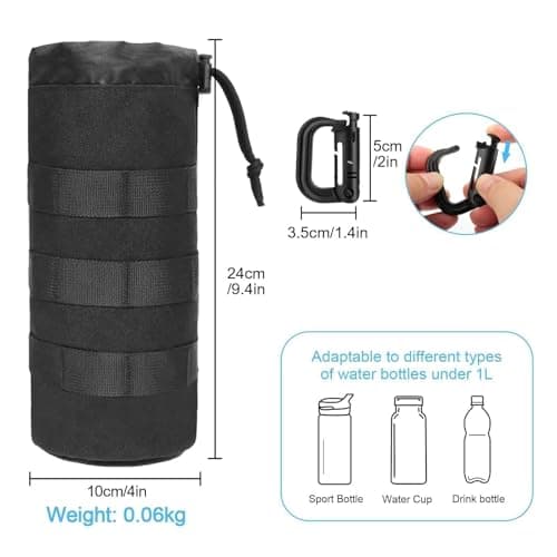 EEEKit Molle Bottle Pouch, 2PCS Tactical Water Bottle Holder with 2 D-Ring, Military Hydration Carrier Bag for Hiking Camping Backpack — view 3