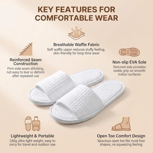 ASTRQLE 2 Pairs White Waffle Spa Slippers Open Toe Disposable Hotel Slippers for Men Women Non Slip Travel Slipper for Party Home Hotel Use — view 4