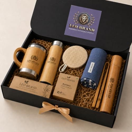Leo Brand Eco Gym & Fitness Essentials Gift Box | Premium Bamboo Sports & Wellness Gift Set | Sustainable Travel & Personal Care Kit | Eco Friendly Fitness Gift — view 4