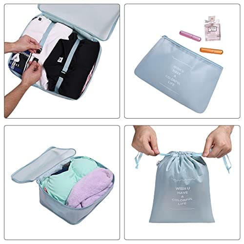 OSDUE Packing Cubes for Suitcase, 8 PCS Travel Organiser Packing Bags Lightweight Waterproof Luggage Packing Organizers for Clothes Shoes, Travel Accessories, Lake Blue — view 3