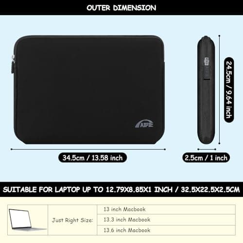 AIPIE Laptop Sleeve 13 13.3 13.6 Inches Compatible with MacBook Pro, MacBook Air M1 M2 Bump Absorb 12.6 x 8.9 x 0.8 Inch Chromebook Netbook Case for Surface ACER ASUS DELL HP DELL Black — view 2