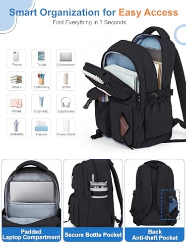 FIORETTO Lightweight School Backpack Womens, Cute School Bag for Teenager Girls, 15.6 Laptop Rucksack Backpack for School Casual Daypacks Travel Backpack for College Work Black 25L — view 4