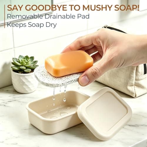 AIMAIAIMAI Enhanced Leak Proof Travel Soap Case, Silicone Soap Container with Draining Layer, Portable Bar Soap Holder for Bathroom, Camping, Gym, Easy to Clean (Off-White) — view 5