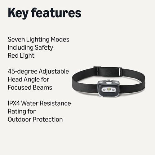 Amazon Basics LED Headlamp with 7 Light Modes - Adjustable Camping Headlight with Red Safety Light - Water Resistant Outdoor Head Torch - Batteries Included - Black - 2 Pack — view 2