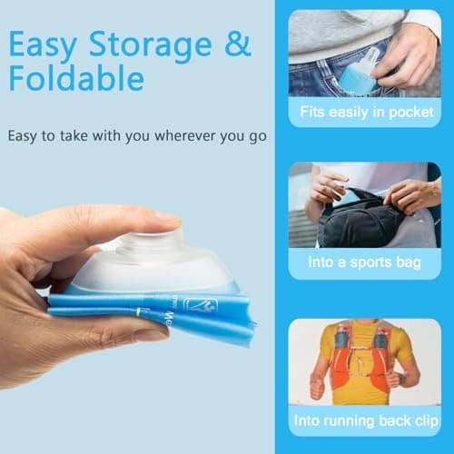 Lightweight Leakproof Soft Flask - 500ml Foldable Collapsible Water Bottle for Running Vest & Belt, BPA-Free TPU for Trail Running, Hiking, Cycling, Outdoor Sports (Blue) — view 3
