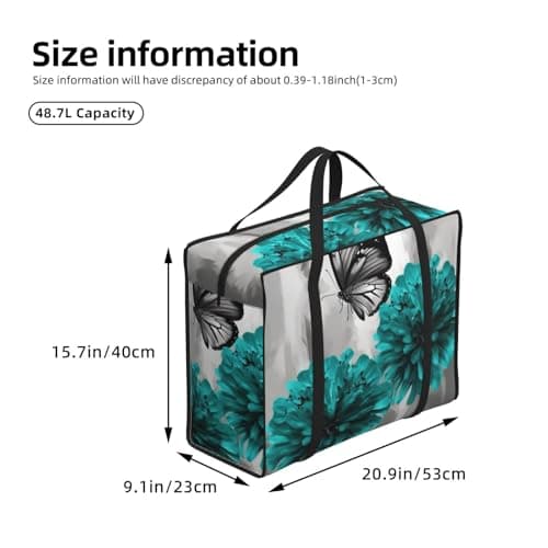 Heavy Duty Storage Tote With Zippers, Waterproof Large Moving Bags For Space Saving Gray Teal Flower Butterfly Storage Bags For Clothes, Bedding, Laundry & Home Organization — view 3