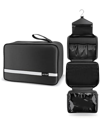 Carttiya Hanging Travel Toiletry Bag - Large Wash Bag for Men and Women, Waterproof Foldable Cosmetic Bag Make up Toiletry Bag with Hook for Business Trip, Gym, Vacation and Household (Black)