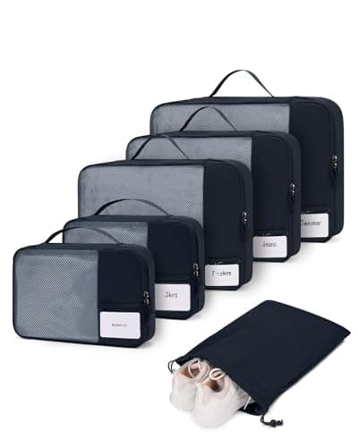 ECOHUB Packing Cubes for Suitcase, 6pcs Suitcase Organiser Bags with Tag, Recycled Travel Organiser Packing Bags for Backpack, Rip-stop Mesh Luggage Packing Organizers, Dark Blue (Patent Pending)