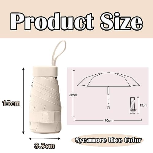 Mini Folding Umbrella with Storage Box - 6 Ribs, Compact, Travel Umbrella - Small, Sycamore Rice Color, UV Protection, Lightweight, Compact for Women & Girls — view 2