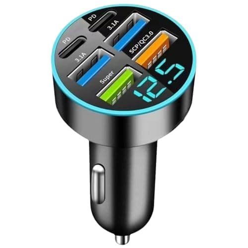 6 in 1 Cigarette Lighter USB Charger, 6 Ports 30W Super Car Fast Charger with LED Voltmeter, 12/24V Car Lighter Adapter for iPhone Android Samsung Galaxy iPad