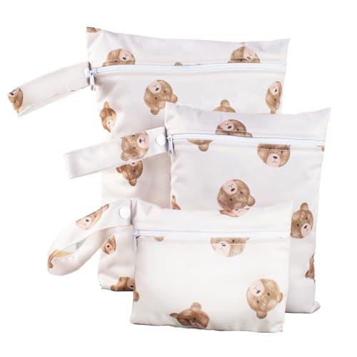 KASESSS 3 Pcs Bear Pattern Nappy Bags, Waterproof Wet Dry Bags, Travel Laundry Bag, Wet Bag for Swimming, Reusable Organiser Nappy Pouch for Baby Items for Travel, Beach, Camping, Swimming, Gym