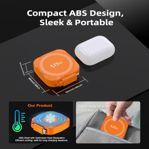 25W Wireless Charger with Retractable USB-C Cable, Fast Qi2.2 Magnetic Charger Compatible MagSafe for iPhone 17/16/15/14/13/12/Airpods pro,Foldable Portable 25W Wireless Charging Pad, Orange — view 6